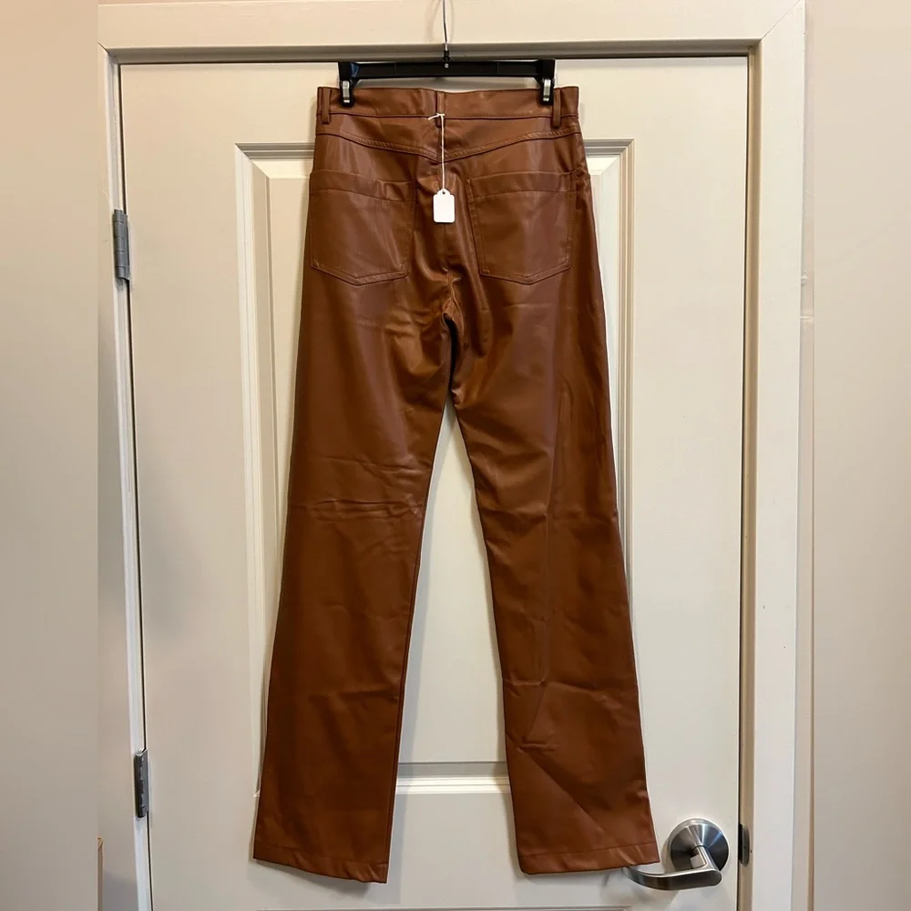 Zara Straight Leg Faux Leather Brown Pants with Thin Fleece Lining - size S - Picture 4 of 5